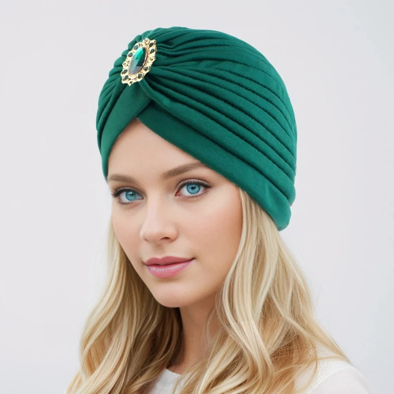Oversized Rhinestone Headscarf Hat Retro Ethnic Style Brimle
