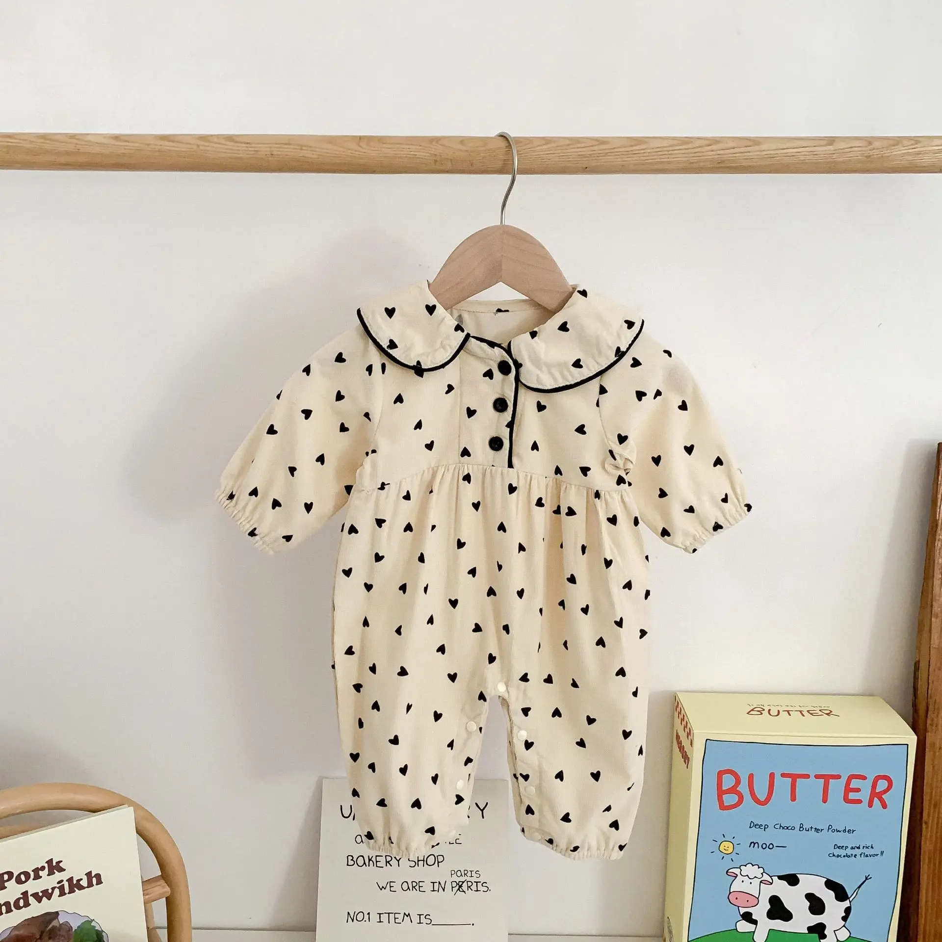 MILANCEL Autumn New Baby Clothes Long Sleeve Corduroy Dot Rompers Turn Down Collar Outwear