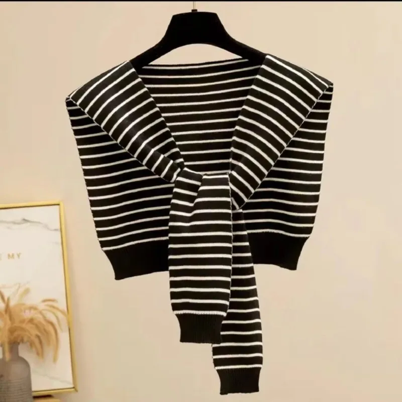 Portable Striped Knitted Shoulder Wrap for Women Air Conditioner Neck Protection Luxury Scarf Fall Winter