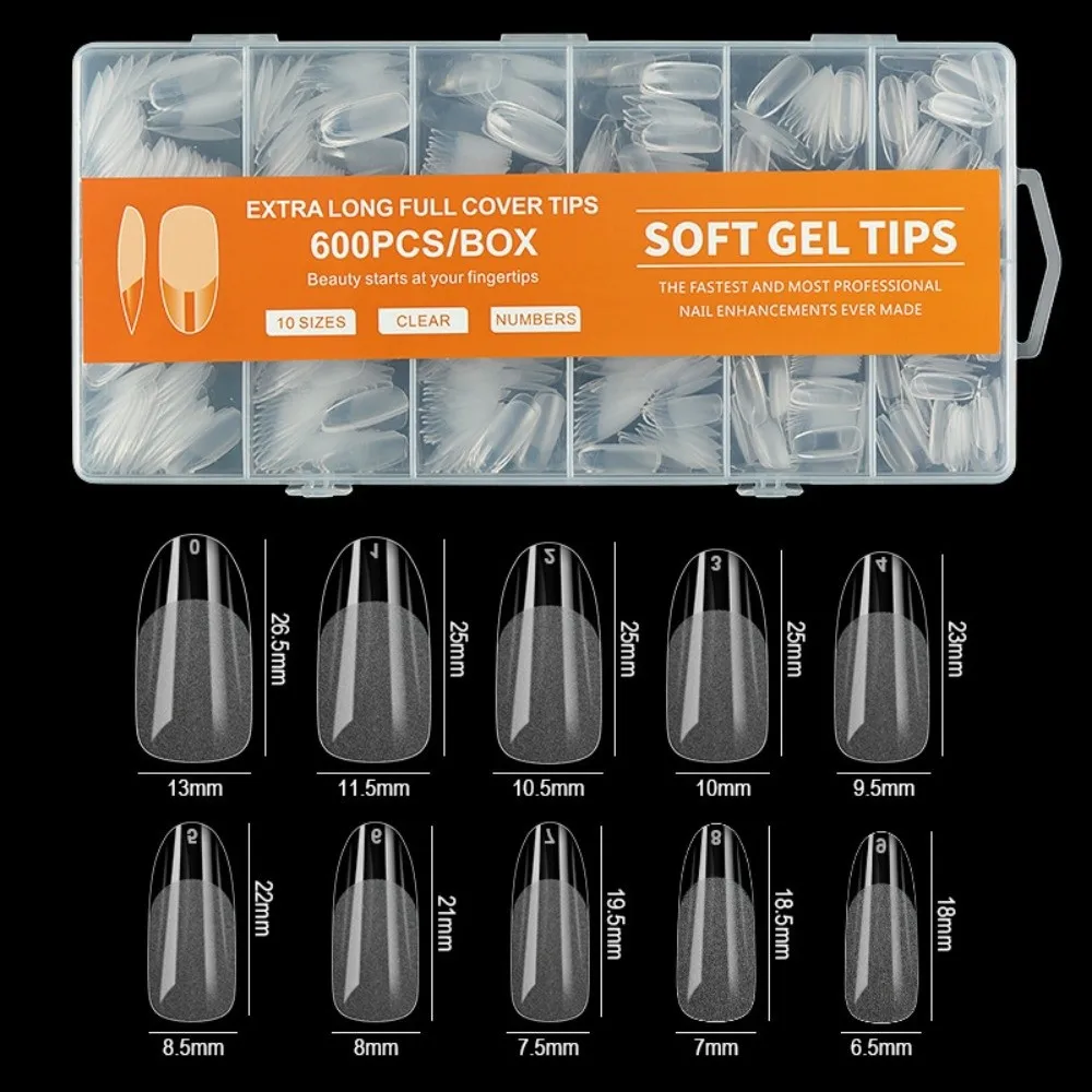 600pcs Ultra-Thin Short Nail Tips No-Trace Short Square Coffin Almond Shape Nail Forms Clear Extension Half Cover False Tips