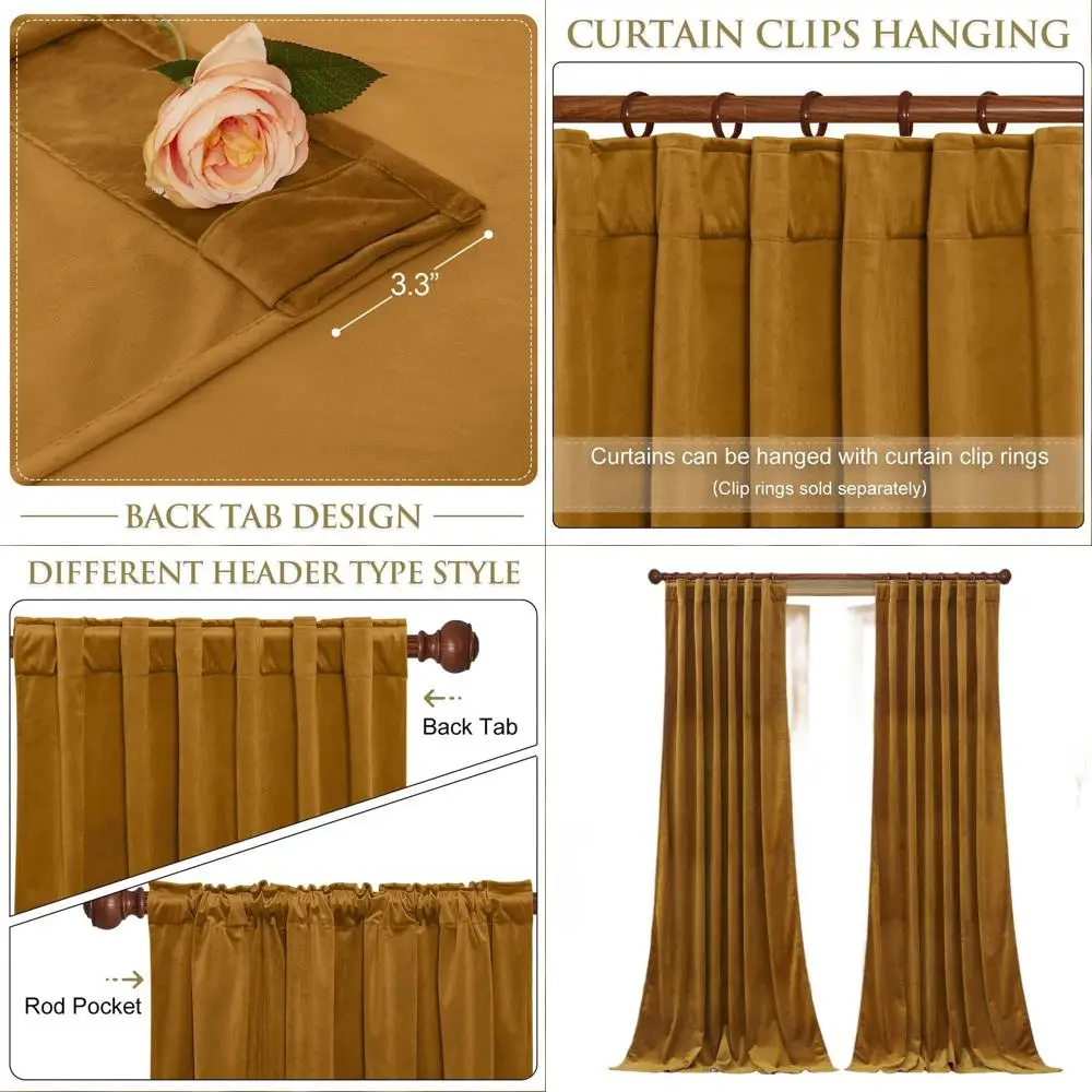 

Бархатные шторы из горчичного золота, длина 96, задняя вкладка, мягкий винтажный стиль, блокировка света, теплоизоляция, комплект из 2 панелей для гостиной