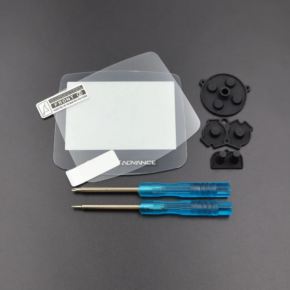 Plastic Lens Mirror & Clear Protective Film + Conductive Rubber Button and Screwdriver For GBA Console Screen Lens Protector