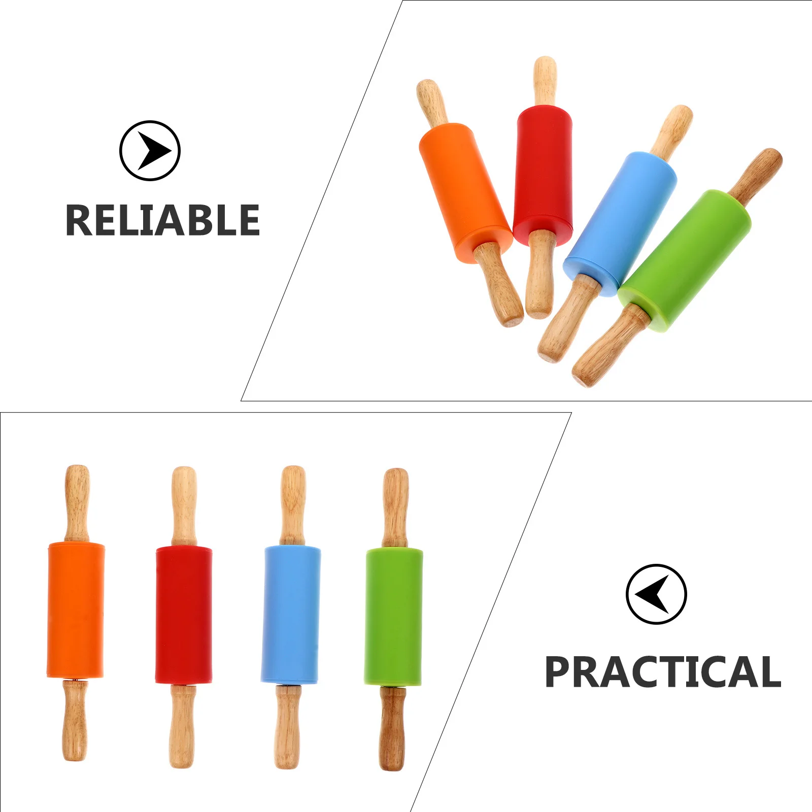 

4 Pcs Rolling Pin Silicone Non Stick Kitchen Baking Tool Pastry Noodles Pizza Bread Easy Clean Housewarming Gift Secure Wood