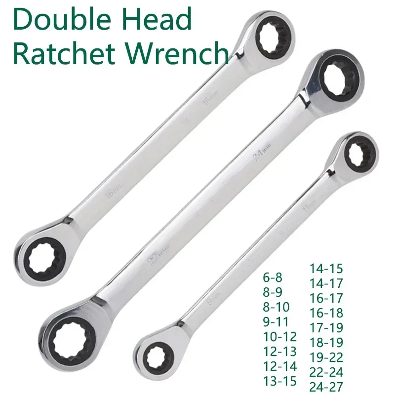 

1pcs Double Head Ratchet Wrench 6-27mm Box End Chrome Vanadium Combination Spanners DIY Repairs Quick Mechanic Hardware Tools