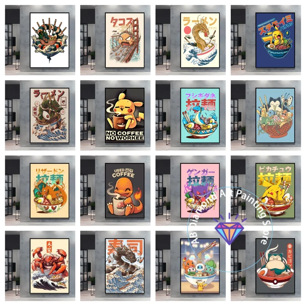 

Pokemon Pikachu Eat Lamian Noodles Cartoon Character Square Round AB Diamond Painting Kit 5D DIY Handmade Crafts Home Decor Gift