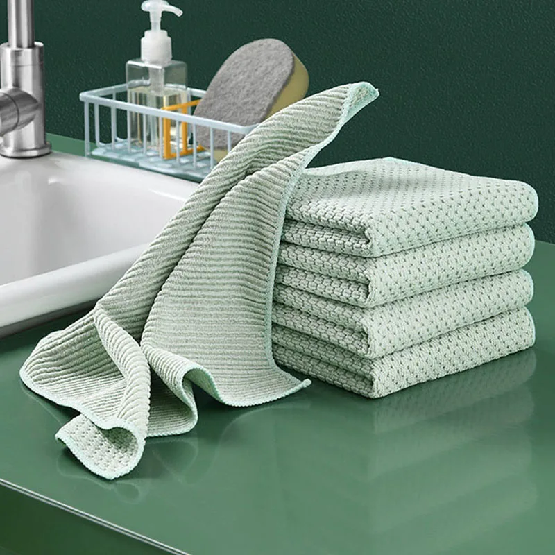 2PCS/SET Green Absorbent Wipes Kitchen Towels Dishcloth Rags Kitchen Accessories Cleaning Cloth Household Cleaning Tools 30x30cm