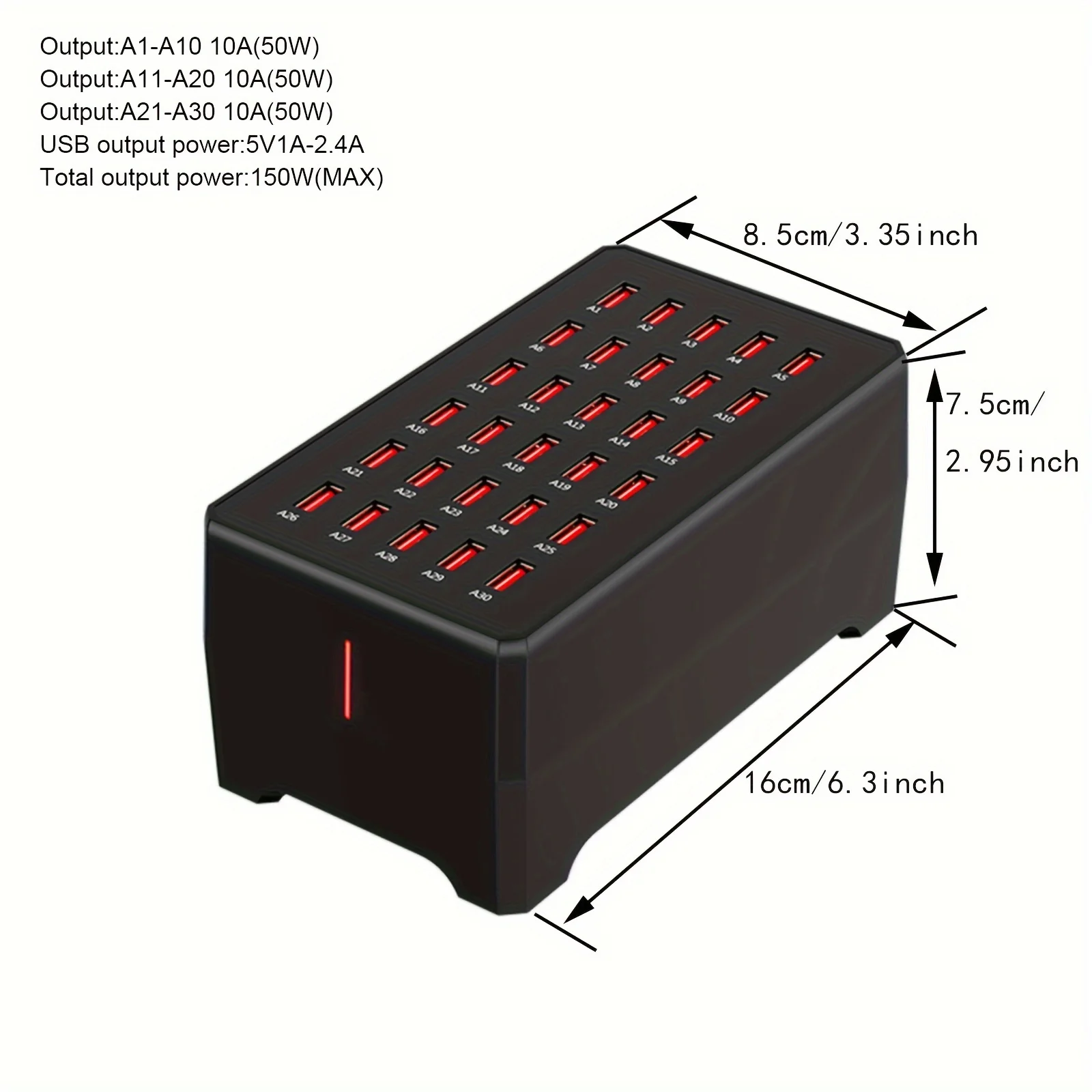 Nowa stacja ładująca USB o mocy 150 W i 30 wieloma portami. Uprawa problemów ładowania. Szybkie ładowanie telefonów komórkowych i tabletów