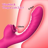 2 In 1 Vibrator For Women Licking Machine Clitoris Stimulator G-Spot Powerful Vibro Dildo Wand Female Clit Sucker Adult Sex Toys