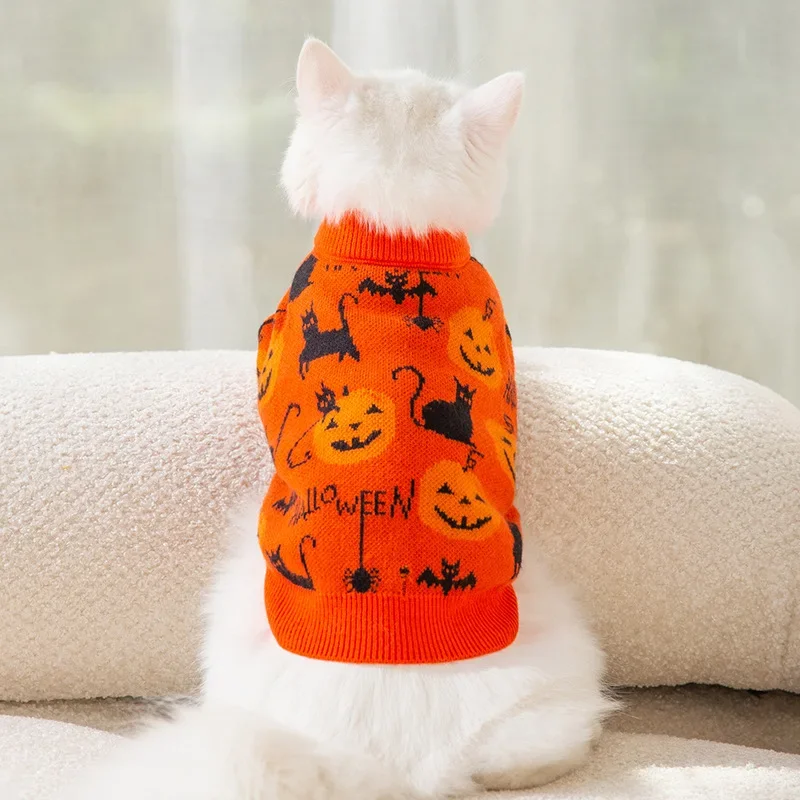 

Pet Pumpkin Halloween Sweater Funny Cute Little Cat Knitwear Dog Warm Clothes In Autumn and Winter