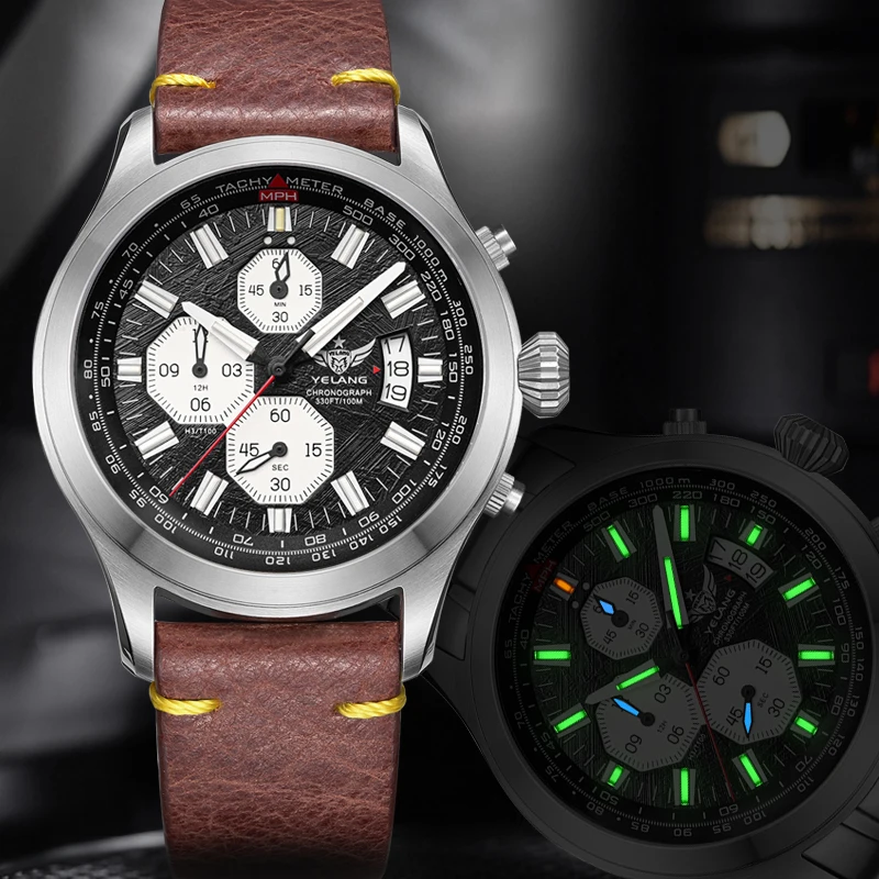 Yelang V1029S мужские кварцевые часы 42 мм Япония OS00 механизм T100 светящиеся 10 бар 100 м водонепроницаемые спортивные часы в стиле милитари