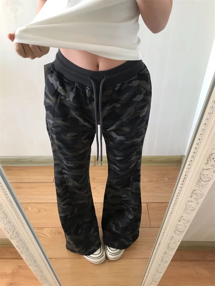 

Камуфляжные спортивные штаны с высокой талией, женские потертые брюки больших размеров для похудения, повседневные длинные брюки