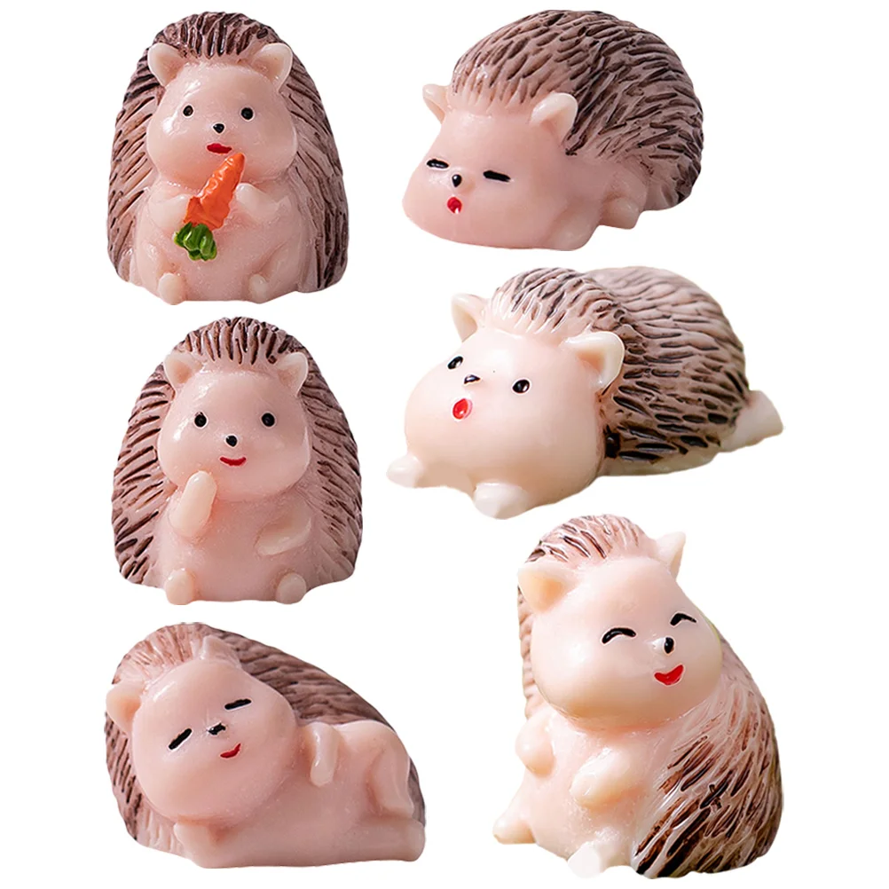 6 Pcs Potted Hedgehogs Car Ornament Toy Succulents Crafts Tiny Figurines Carrot Resin Sculpture Bonsai Decor Garden Statues