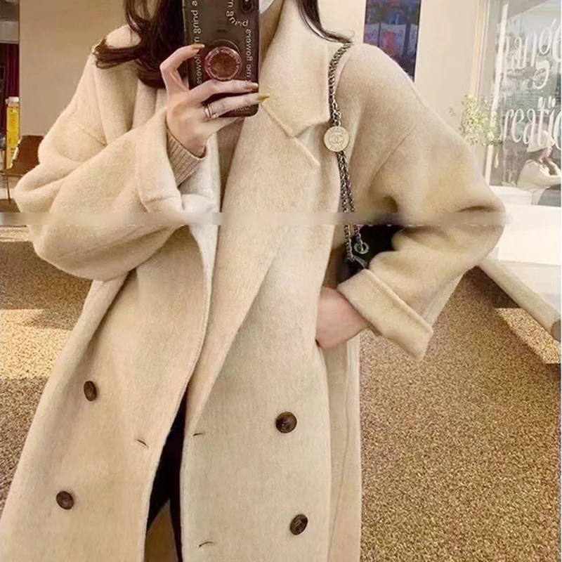 

2024 autumn and winter new long-haired double-breasted double-sided woolen coat loose women's coat manufacturer wholesale 2024