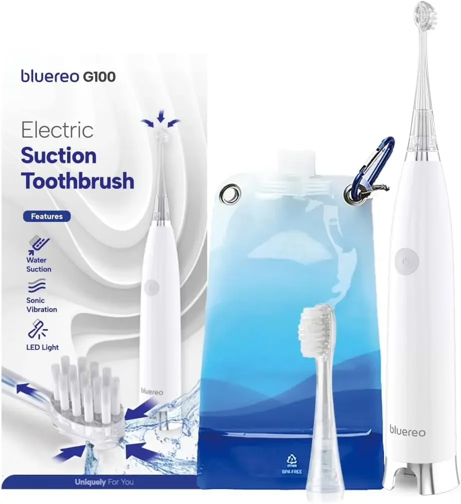 Electric Suction Toothbrush with Built-in Oral Suction, Sonic Vibration, LED Light