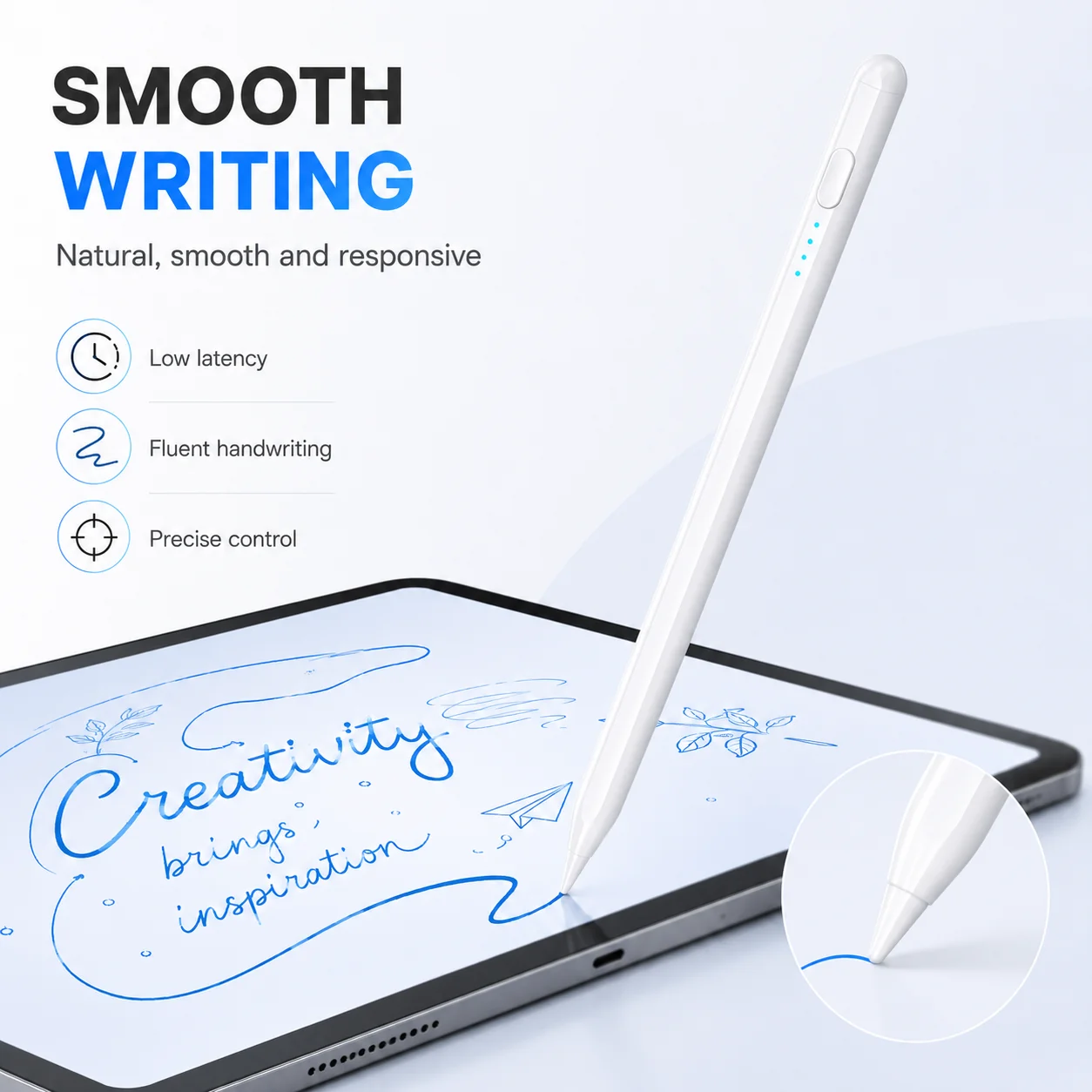 Universal Stylus for iOS & Android, Long Battery Life Touch Pen with 2 Spare Nibs for Phone & Tablet