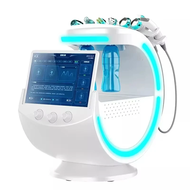 Smart Ice Blue Facial Skin Analysis Machine 7-in-1 Ultrasonic Rejuvenation Water Microdermabrasion Facial Machine
