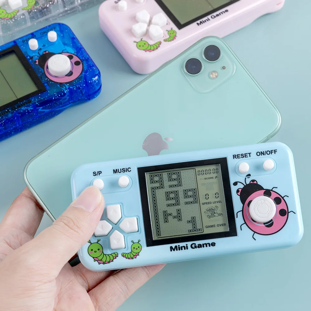 Kawaii Transparent Mini Handheld Game Console 26 Classic Russian Block Games Backpack Pendant Toy For Kid Present