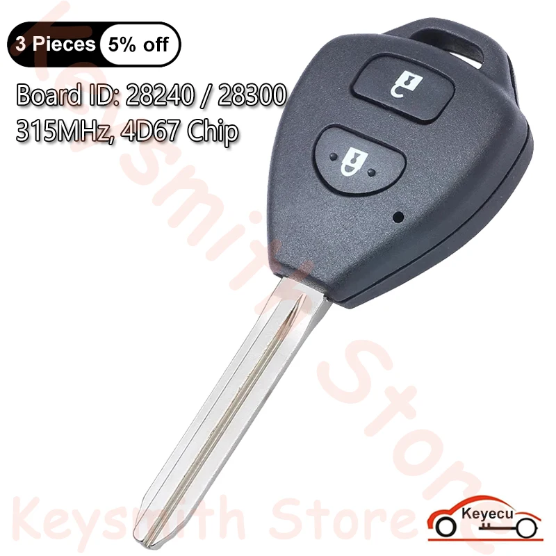 

KEYECU 2 Buttons 315MHz 4D67 Chip for Toyota Corolla Hiace Rav4 Tarago 2007 2008 2009 Auto Remote Control Key Fob 28240 / 28300