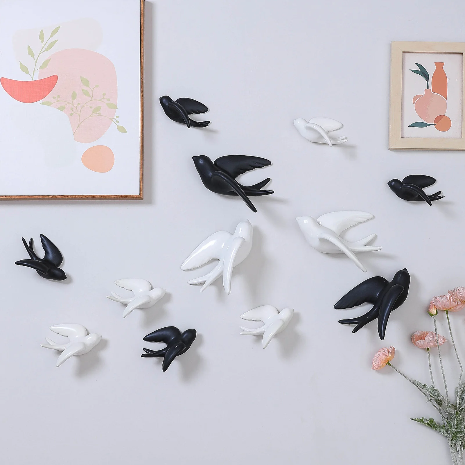 Flying Birds Wall Hanging Ornaments Flying Bird Ceramic Decorative Sculpture for Offices Living Room Hanging Decorations