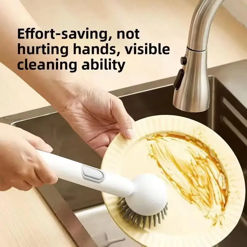 Rotatable Refillable Liquid Washing Brush Long Handle Press Out Liquid Soap Dispenser Scrubber Hanging Dishwashing Brush