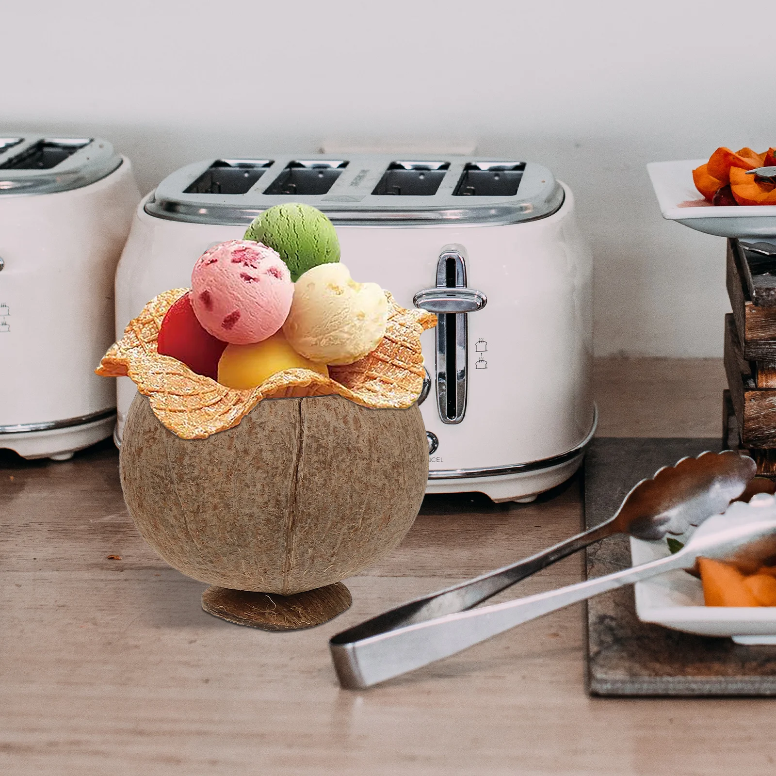 

4Pcs Natural Coconut Shell Cups Hawaiian Luau Party Dessert Bowls Tropical Beach Tableware Food Serving Bowls Coconut Cups