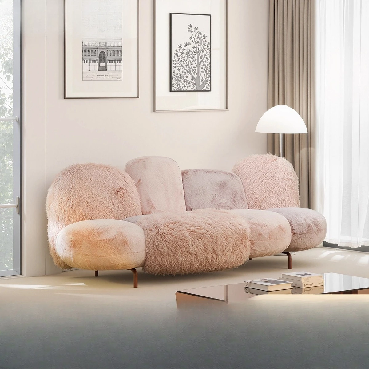 

Light luxury puff sofa apartment B & B small apartment living room plush Internet celebrity sofa designer furniture