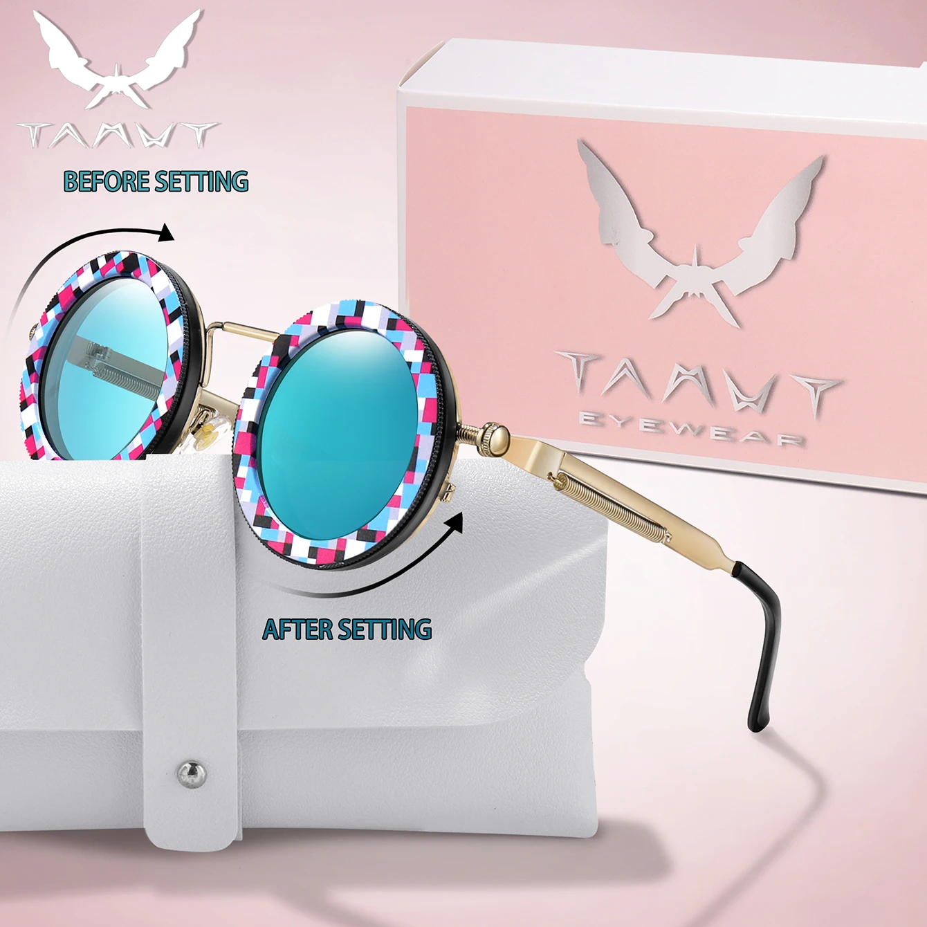 نظارات شمسية مستديرة ND للرجال والنساء Steampunk بعدسات مستقطبة قابلة للدوران - إطار معدني سطوع قابل للتعديل مع نظارات واقية