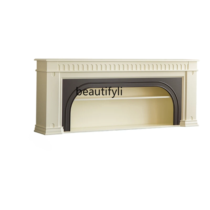 

French Cream Style Solid Wood Modern Minimalist Small Apartment Living Room TV Fireplace TV Curio Cabinet