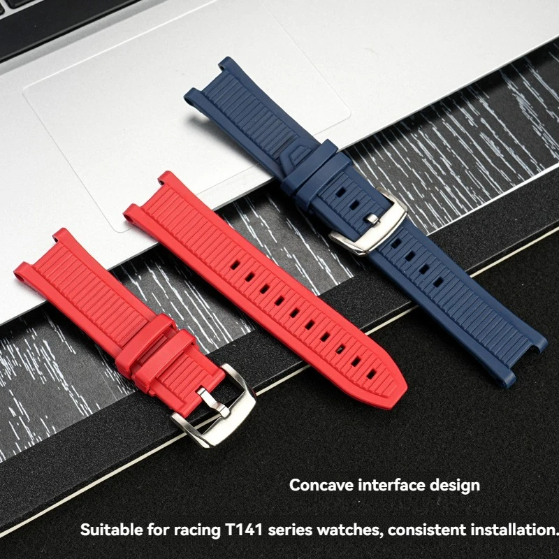 Para TISSOT 1853 T-Race Correa de reloj de goma de 24 mm compatible con la serie T141 (T141.417A/T141.427) – Correa de silicona Diseño cóncavo