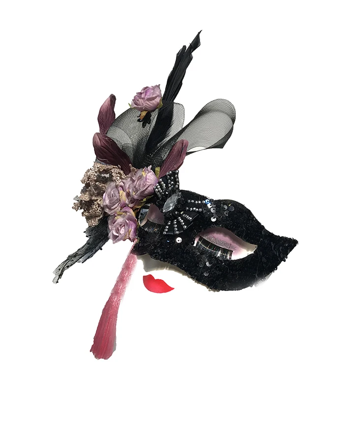 블랙 스팽글 레이스 깃털 마스크 소녀 할로윈 크리스마스 파티 공 꽃 가지 액세서리 여성 우아한 공주 마스크