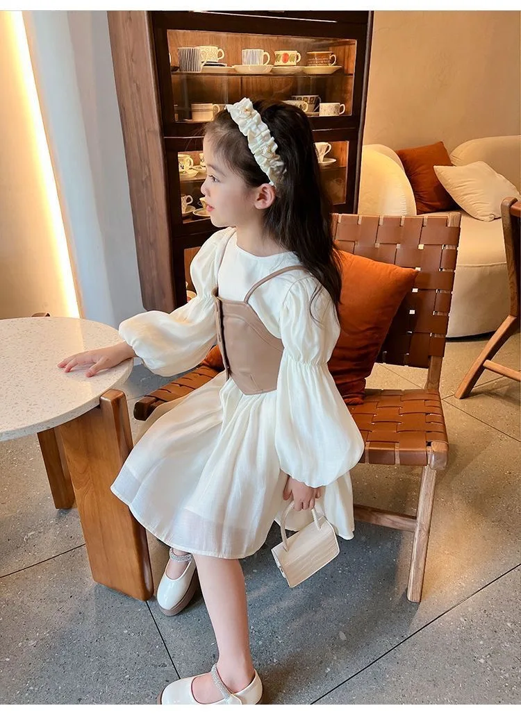 Frühling Herbst Mädchen Kleid Set Langarm Kinder Retro Pu Leder Weste Kleid Set Teenager-Mädchen Kleidung Anzug 4 6 8 12y – Detail 16