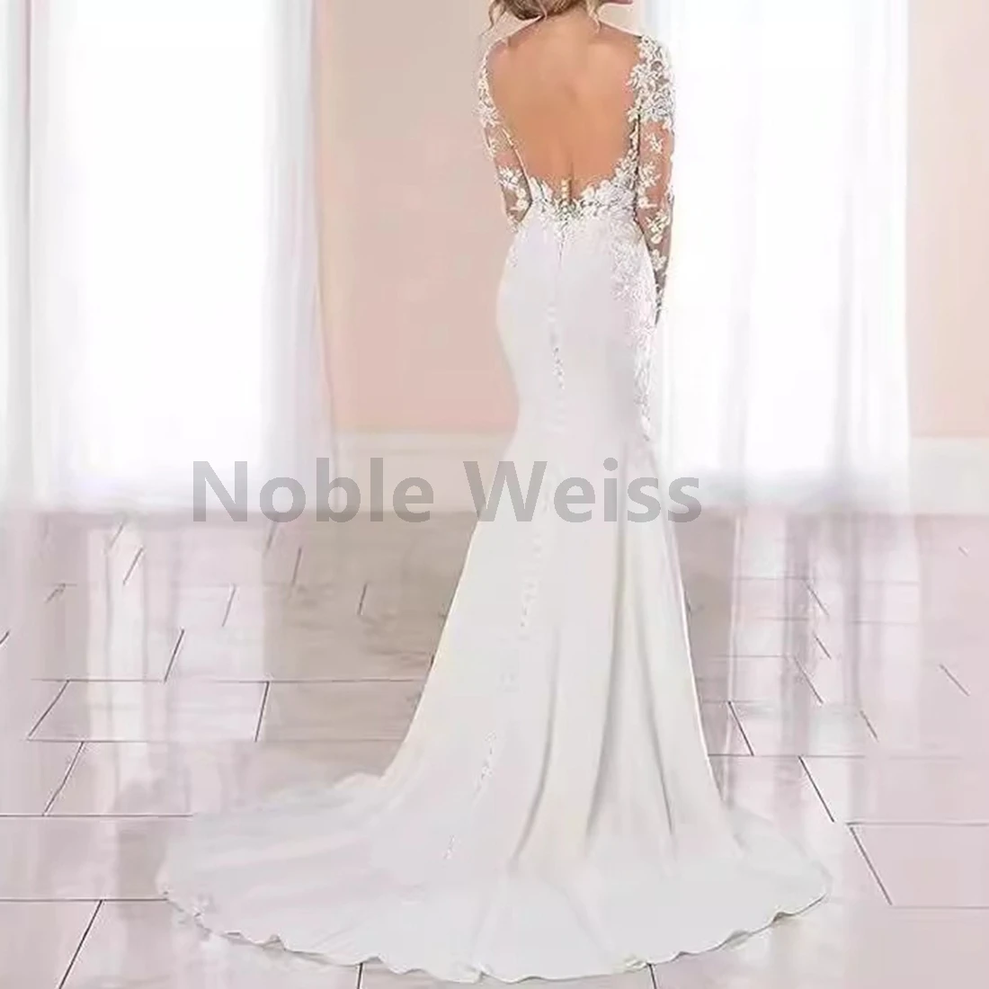 Sexy backless zachte satijnen zeemeermin trouwjurk met V-hals en applicaties voor bruid aanpassen
