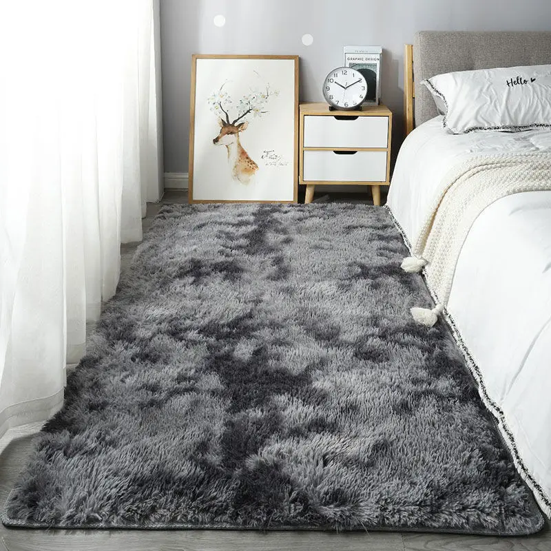 VIKAMA Tie dye gradient long velvet carpet,living room coffee table covered with green carpet,bedroom Nordic ins style floor mat