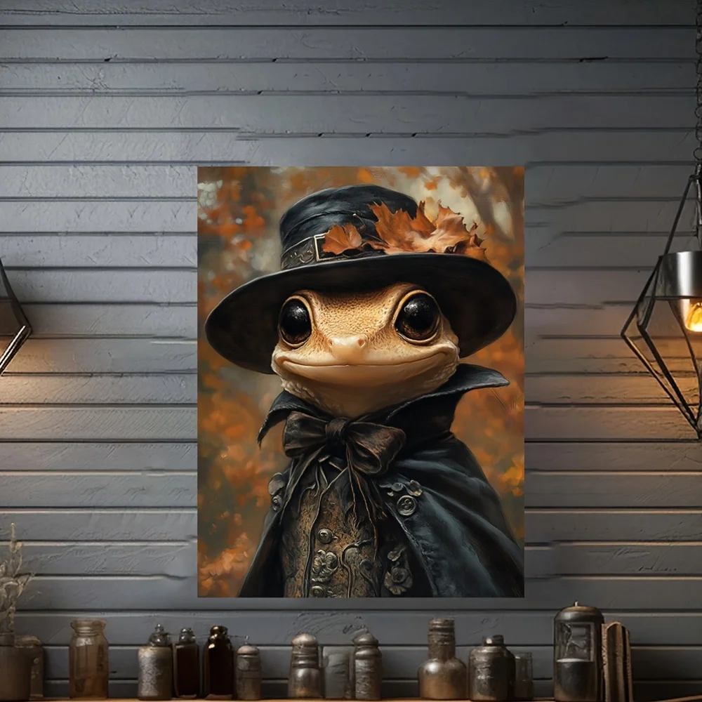 (No frame)1pc Victorian Gothic Gecko Art Canvas Print with Frame, 12x16 Inch - Spooky Halloween Decor, Witch Folklore Wall Ar