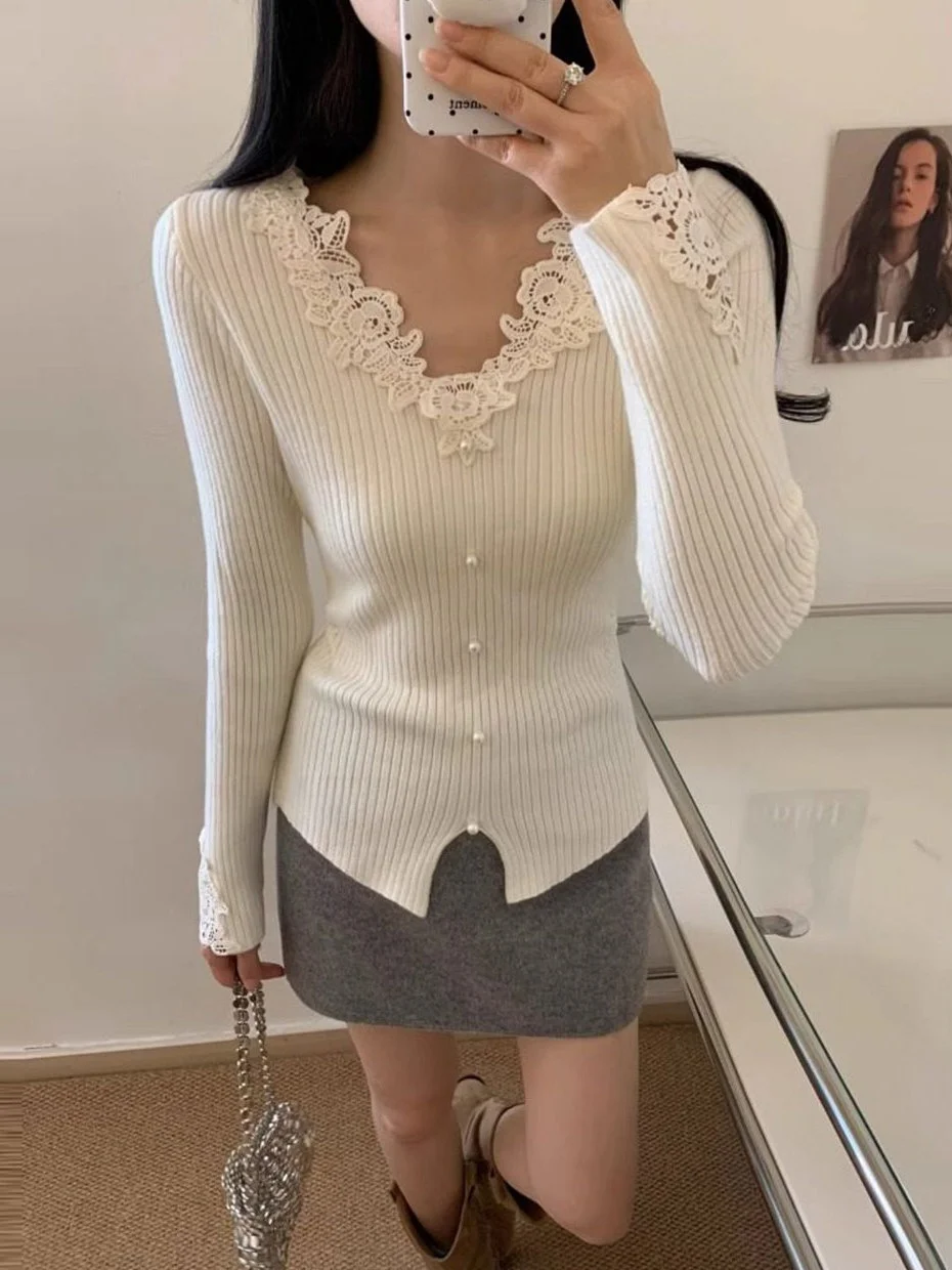 

Slim Fit V-Neck Knitted Top Women's Base Layer Shirt Autumn Winter Inner Wear Elegant Sweater High-End Feeling Spring Summer