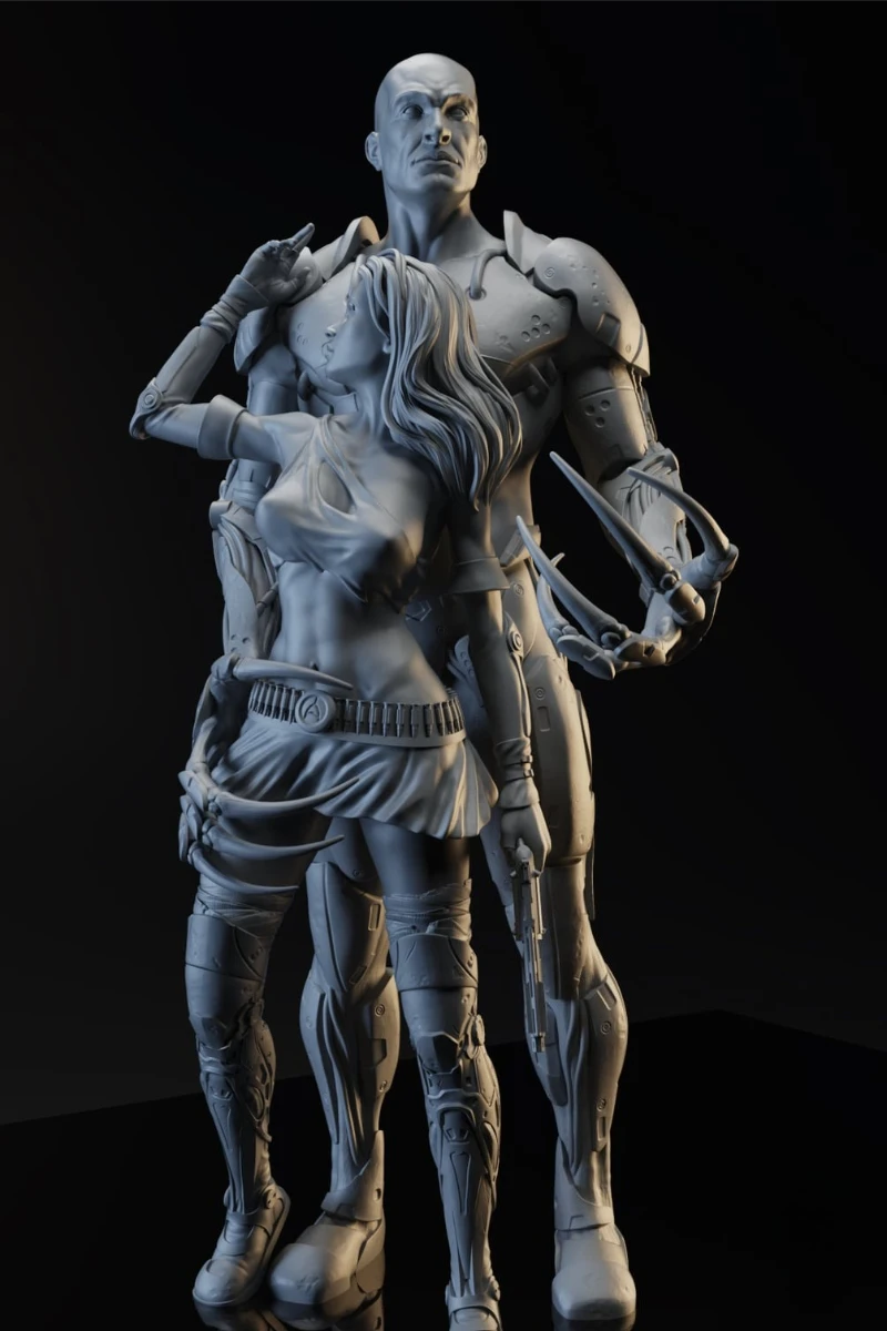 1/24 Scale Diecast Resin Figure Model Kit Close Combat Cyborg and Beauty Diorama Model Unassembled Unpainted
