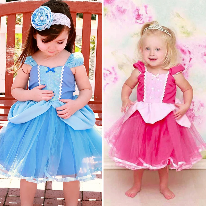 Summer Cartoon Fancy Baby Dress Infant Halloween Cosplay Birthday Party Princess Sofia Aurora Belle Costume Toddler Girl Clothes