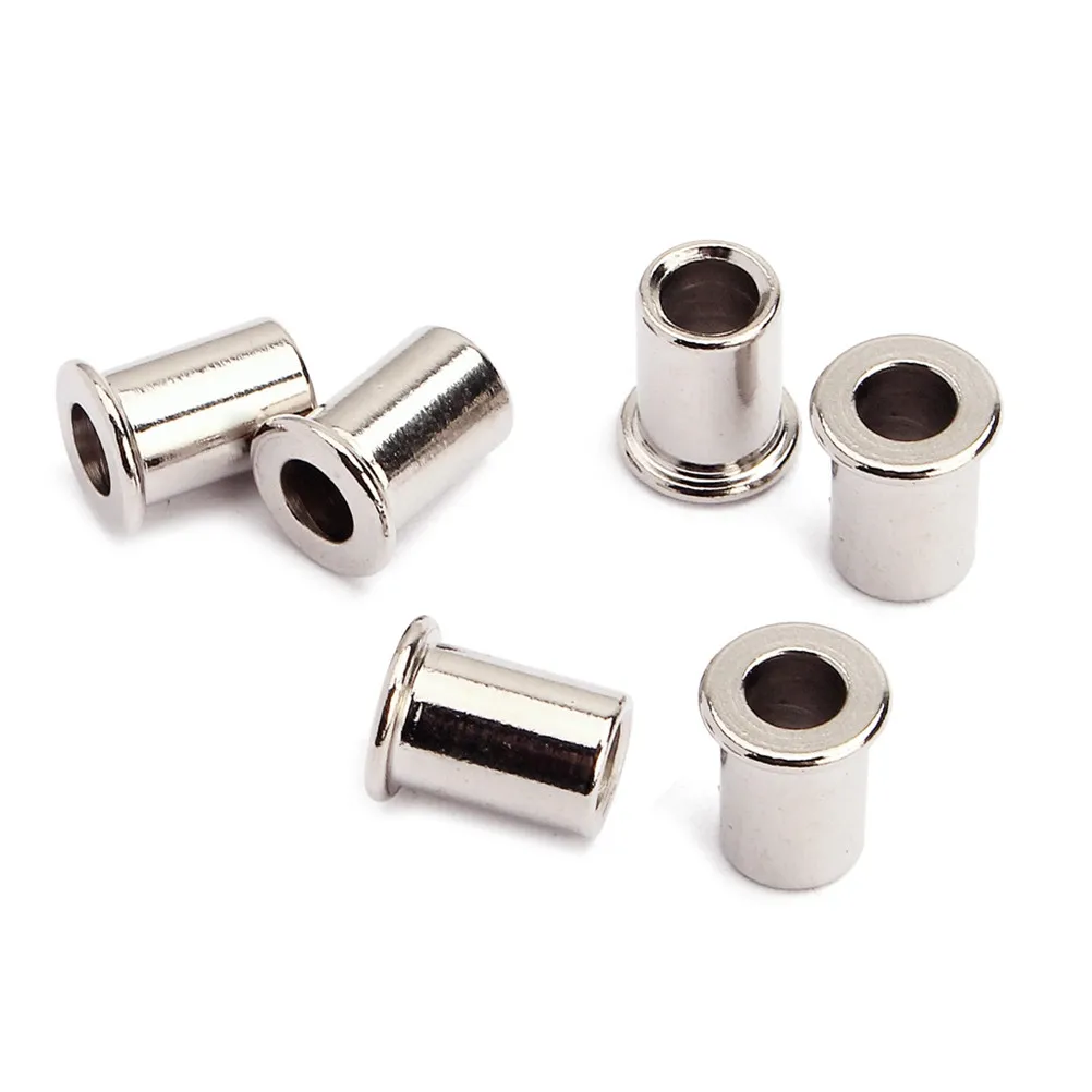 6Pcs Guitar String Ferrules Chrome for Through Body Electric Guitar Repair String Caps Thru Body Ferrules Improve Playability