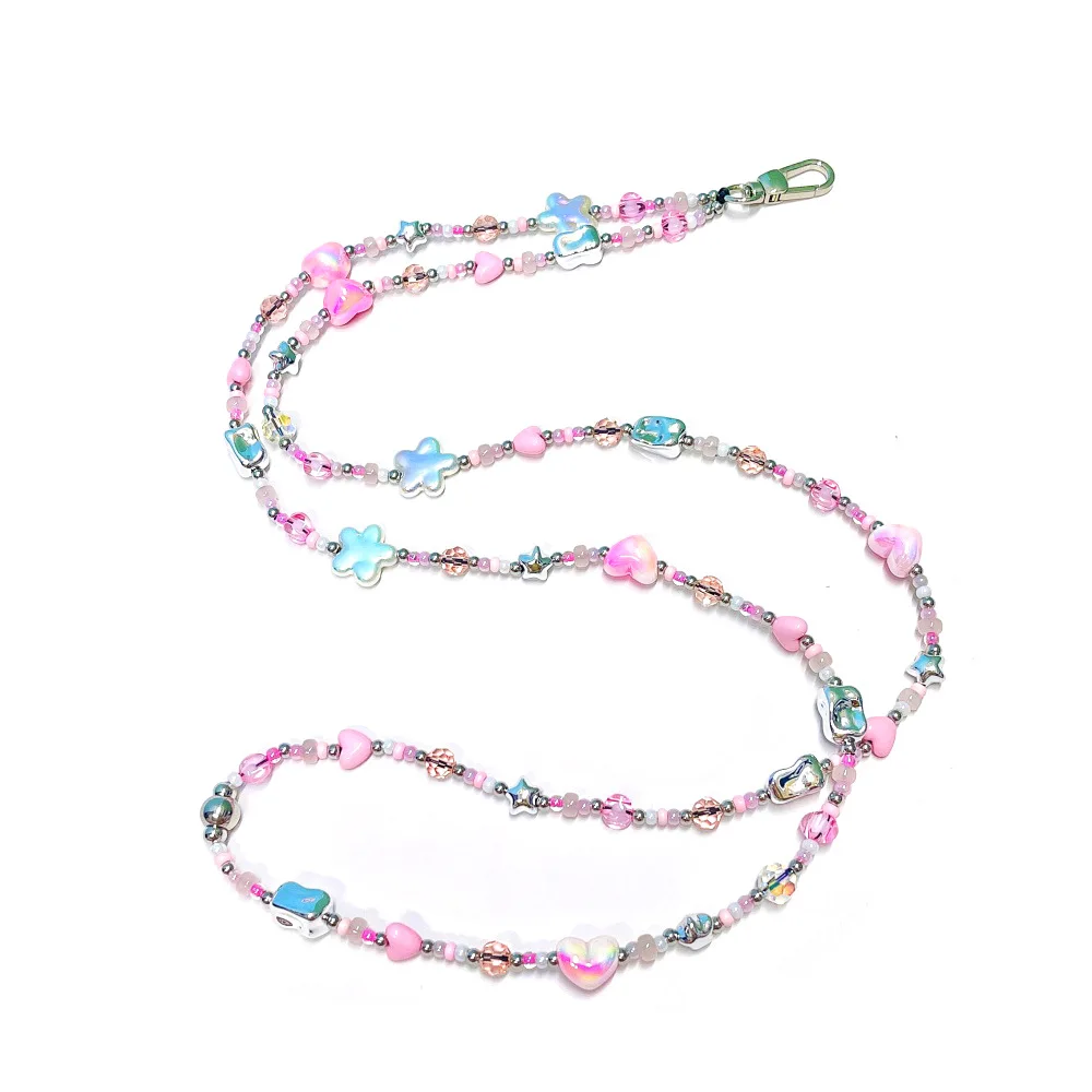 HERLOOK Pastel Y2K Heart Star Beaded Phone Charms Lanyard Crossbody Strap Chain Accessory For Women Daily Street Styling