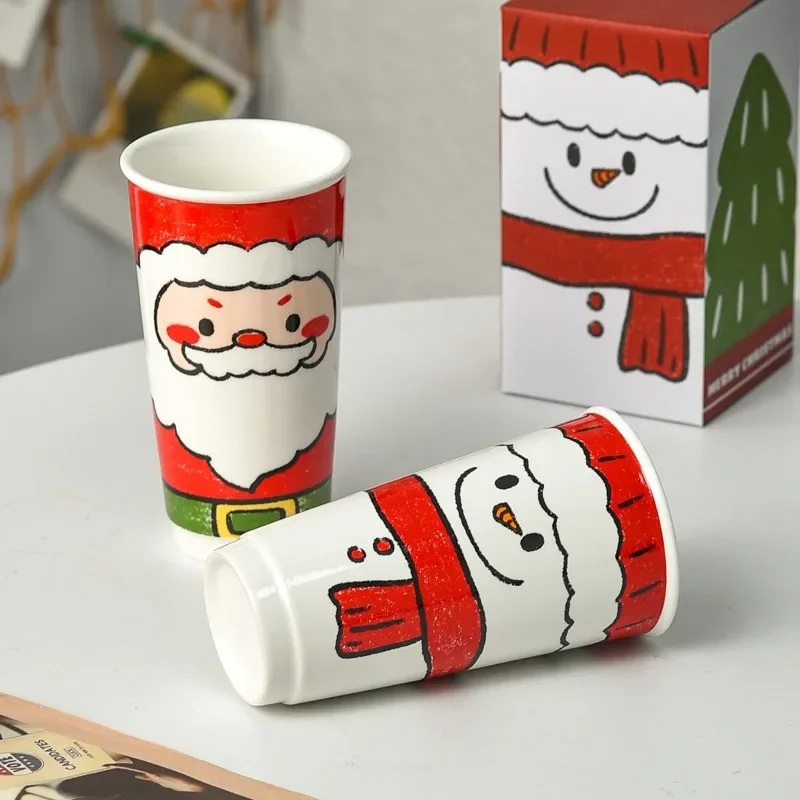 580ml Santa Claus Cartoon Uncovered Coffee Ceramic Cup, Heat-resistant Cup, High Aesthetic Value, Large Capacity Easy To Use Mug
