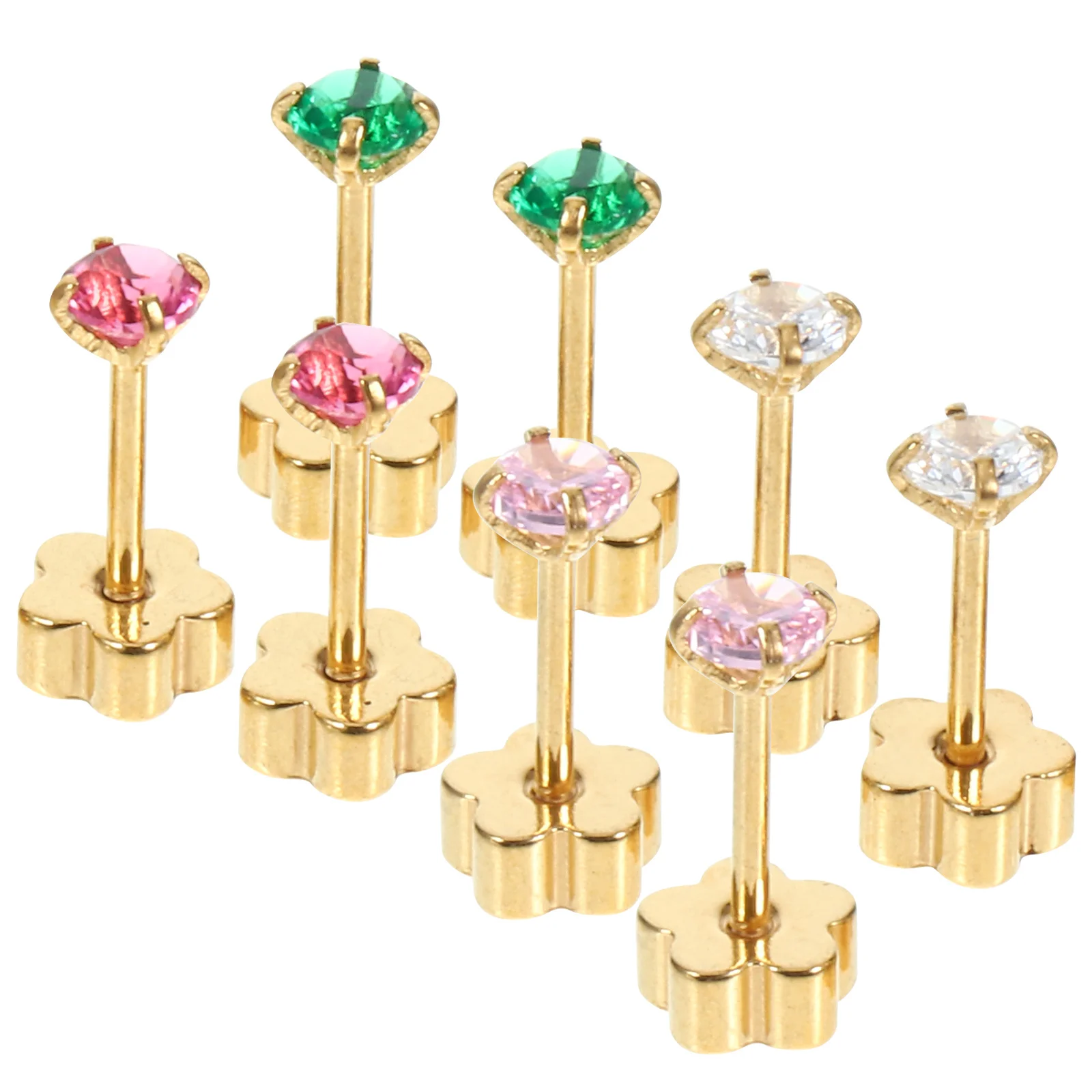 

8Pcs Ear Studs Zircon Inlaid Lightweight Women Earrings Screw Back Metal Trendy Small Cartilage Ear Jewelry Zircon Earrings