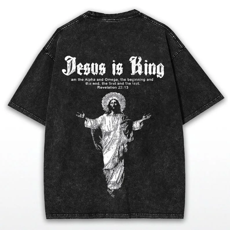 

Футболка «Иисус — аква-стирка»: негабаритная христианская уличная одежда, индивидуальные повседневные уличные модные топы высокого качества с круглым воротником