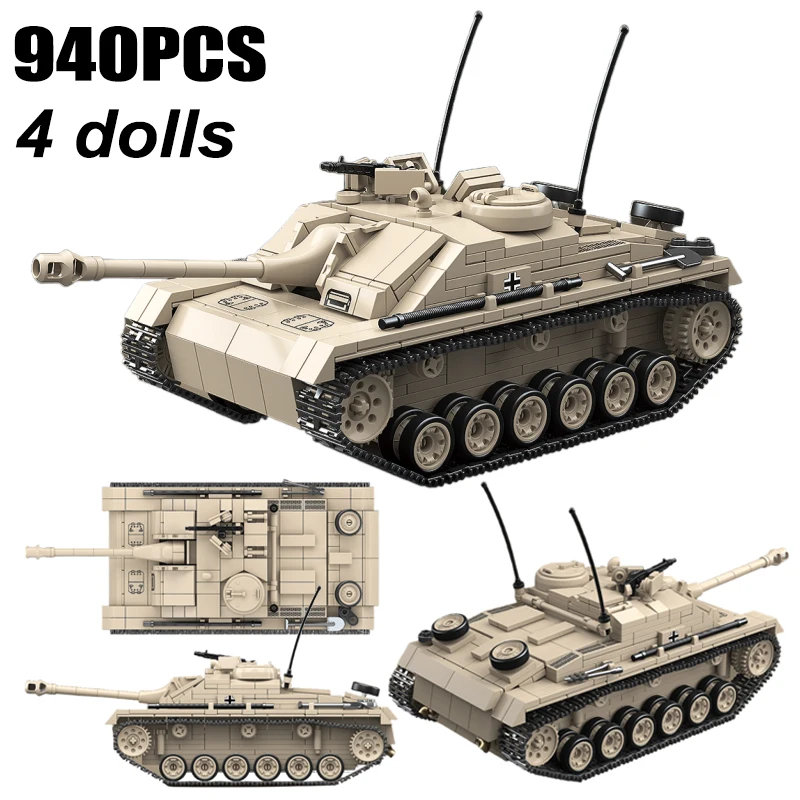 

German StuG III Assault Gun Building Blocks Kit - MOC WWII Military Armored Vehicle Model Bricks Kids Toy Children Birthday Gift
