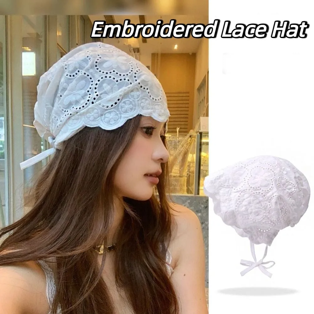 

Casual Hollow Out Embroidered Lace Hat Breathable Spicy Girl Beanies Hat Y2k Thin Skullcap Apparel Accessories