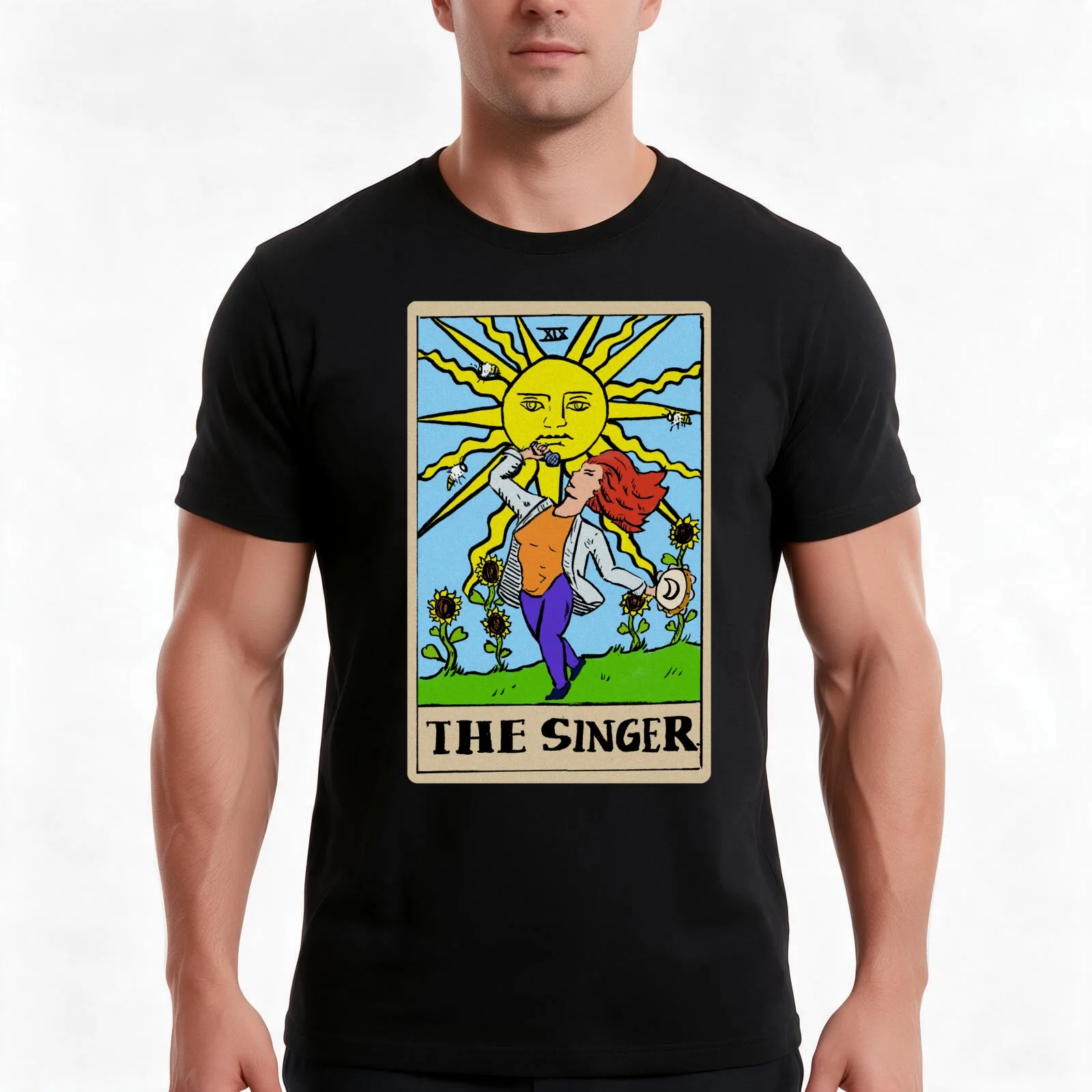 The Singer tarot card T-Shirt, Summer Casual Cotton Tee, Oversized Streetwear Tops, Vintage Graphic Print, Unisex Men Women