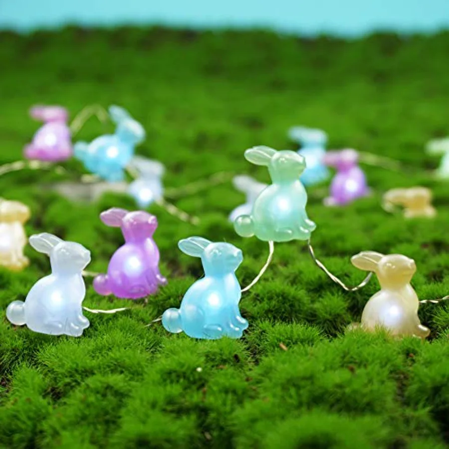 Easter Decoration Bunny LED String Lights Battery Operated with Remote 10 Feet 40 LEDs Rabbit Shaped String Lights for Bedroom