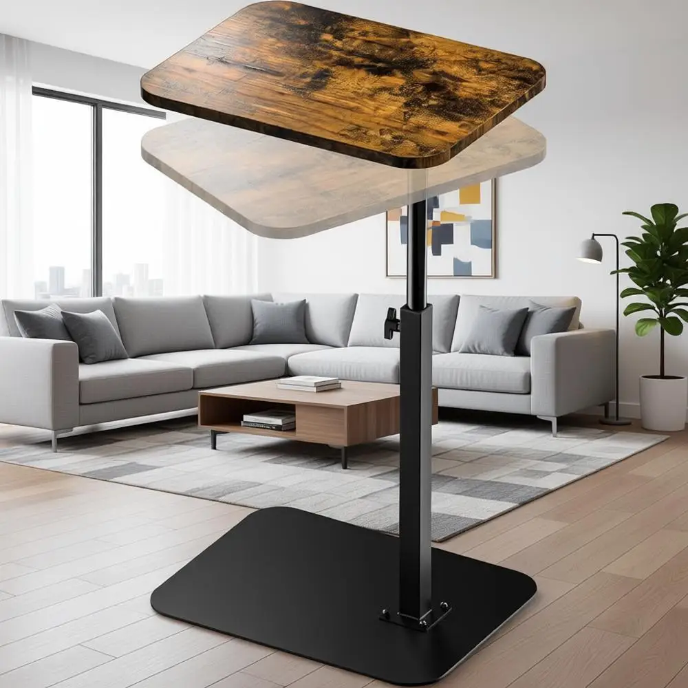 

Adjustable Height Swivel Sofa Bed TV Tray, C-Shaped End Table, Snack Trays for Eating