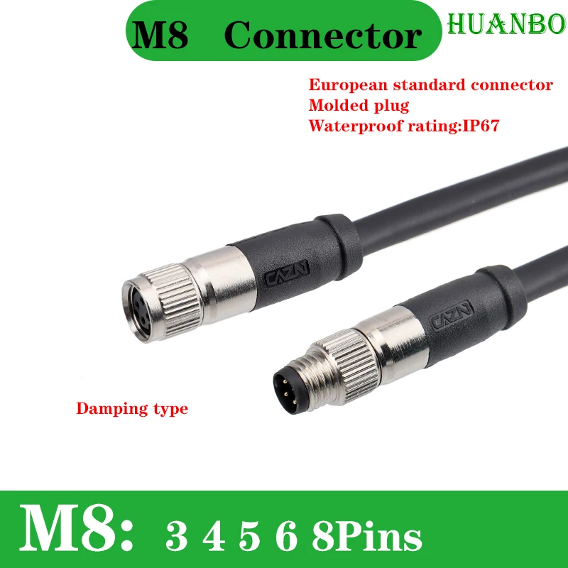 M8 Sensor Connector with Wire Waterproof 3 4 5 6 8 Pin Straight Elbow Aviation Connectors Male Female L-shaped Plug with Line