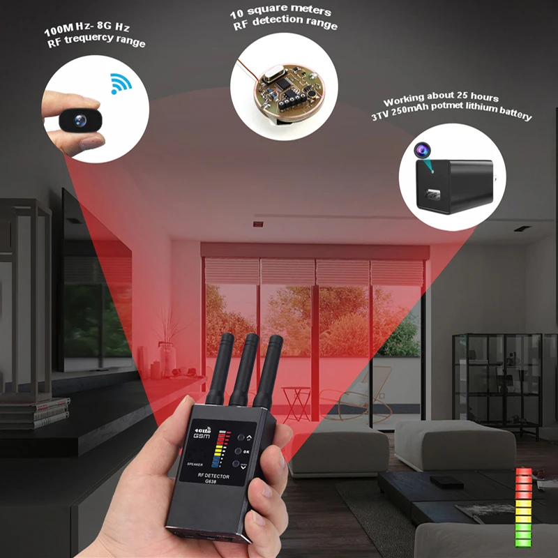 Anti Spy Wireless RF Signal Detector Bug GSM GPS Tracker Hidden Camera Eavesdropping Device Military Professional Version