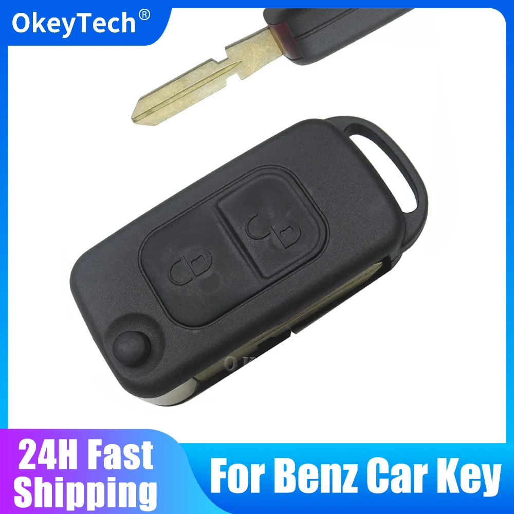 

OkeyTech For Benz Key Shell 2 Button Flip Folding Remote Car Key Cover Replacement Key Fob for Mercedes B200 A160 W124 W202 W210